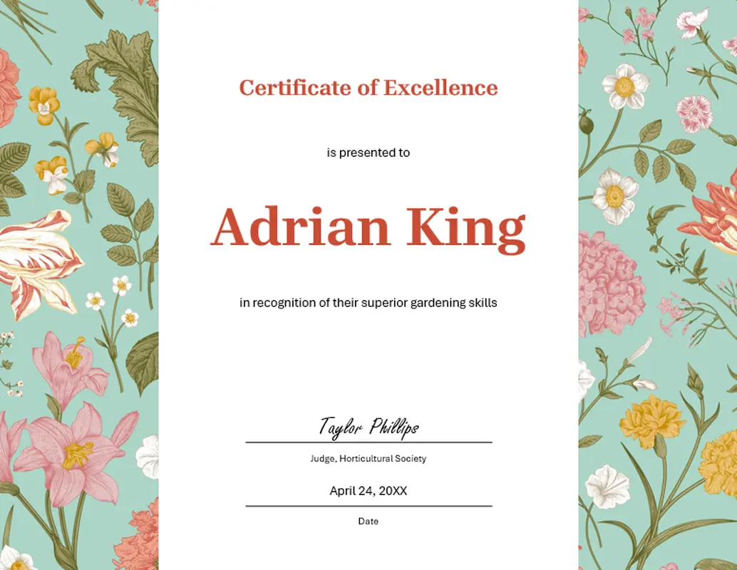 Gardening excellence certificate